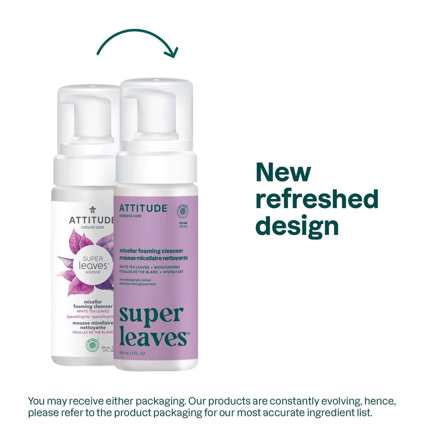 ATTITUDE Micellar Foaming Facial Cleanser, EWG Verified, Dermatologically Tested, Plant and Mineral-Based, Vegan, White Tea Leav