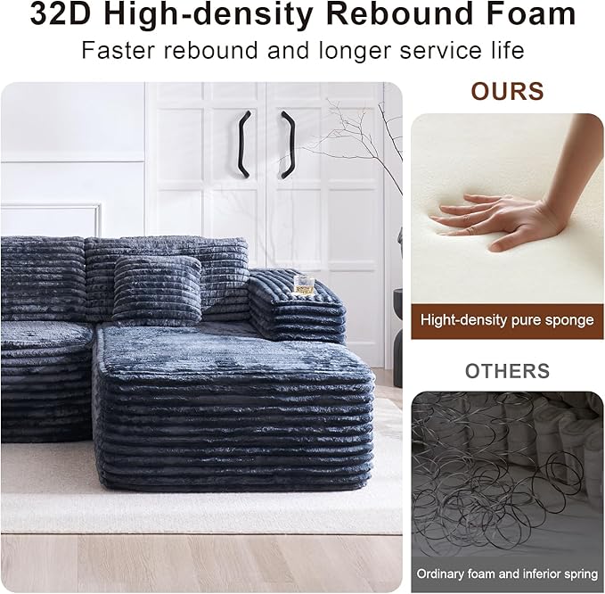 Cloud Sectional Couch with L-Shape Chaise, Modern Modular Sofa with Deep Seat, Built-in Cup Holder & Storage Pocket for Living Room Bedroom, No Assembly Required (Dark Gray, Right Sitting Chaise)