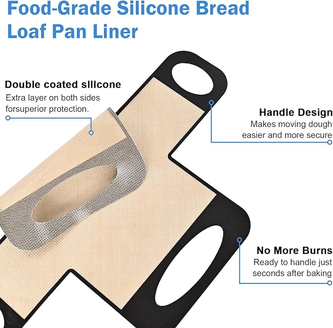 2-Pack Reusable Silicone Bread Sling for Sourdough – Non-Stick, Heat-Resistant Baking Mat with 4 Handles, Easy-Release Oven Liner Fits 9x5" or 1.5lb Loaf Pans