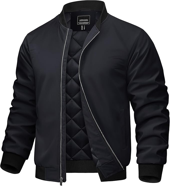 TACVASEN Mens Bomber Jackets Casual Fall Winter Warm Windbreaker Full Zip Windproof Outwear Color-Blocking Coats