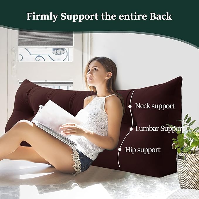 Bed Wedge Headboard Pillow - College Dorm Reading Pillow Back Support While Sitting in Bed - Ergonomic Lumbar Pillow Body Positioning Bed Pillow - Velvet Maroon 59IN
