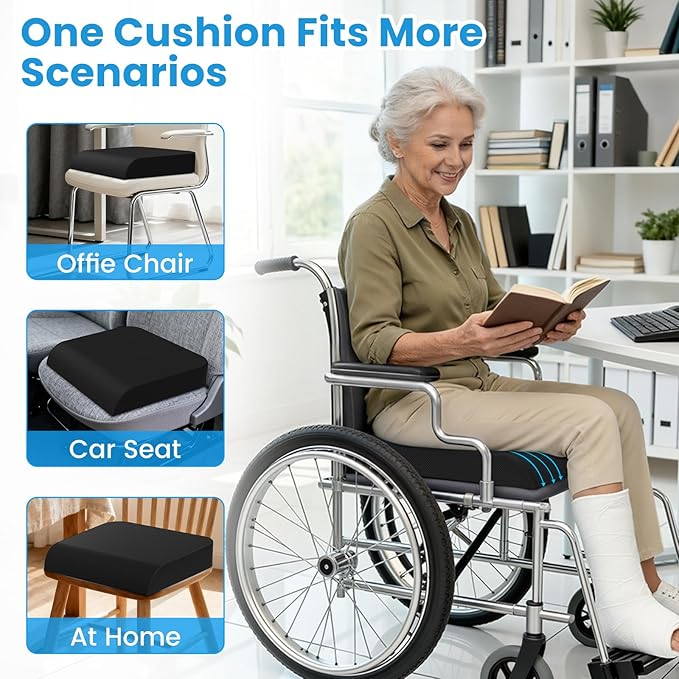 ComfyInLove Wheelchair Seat Cushion - Cooling Gel & Memory Foam Office Chair Cushion with Non-Slip Bottom & Washable Cover, Ergonomic Car Seat Pillow for Sciatica, Tailbone, Back Comfort (Black)
