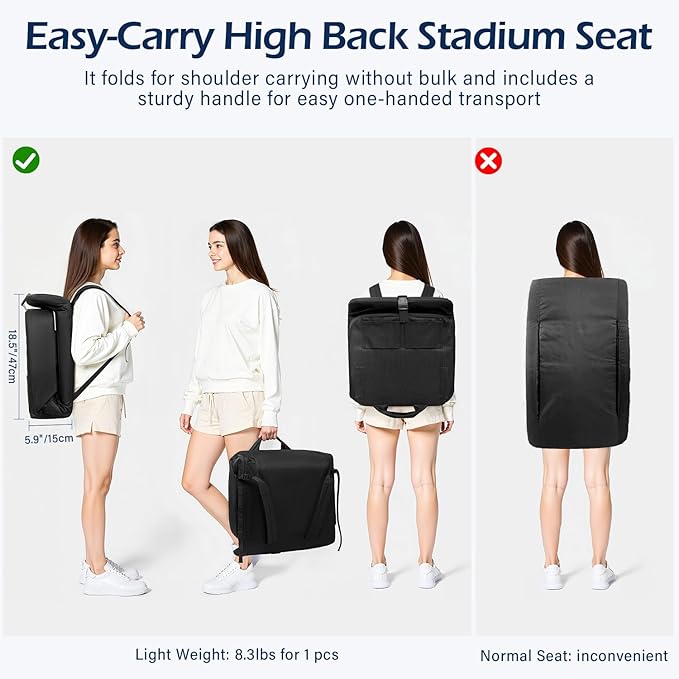 TOPSKY Stadium Seat with High Back Support, 26.2”Height, 19.1”Width (Seat 17.7”), Wide Bleacher Seats with 2 Hook, Picnic Seat，XY-CR-693-W43H (2 Pack)