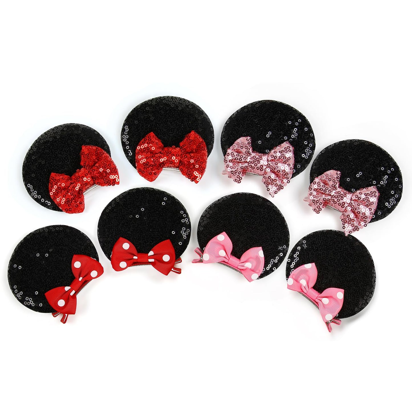 Tobeffect Mouse Ears Hair Bows Clips Glitter Mice Ears Pack Cute Hair Bow Hair Accessories for Women Costume Birthday Party Favo