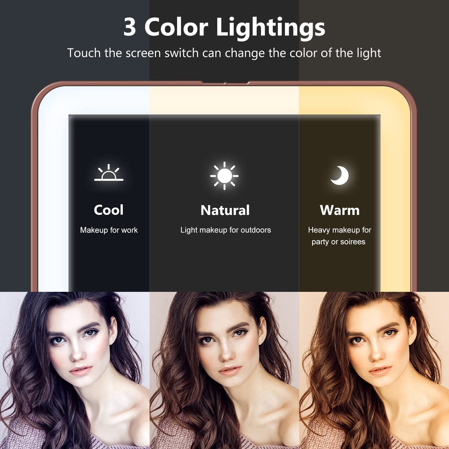 miroposs Rechargeable Travel Makeup Mirror, Vanity Mirror with 80LEDs, 3 Color Lighting, 2000mAh Battery, Portable Ultra Slim Li