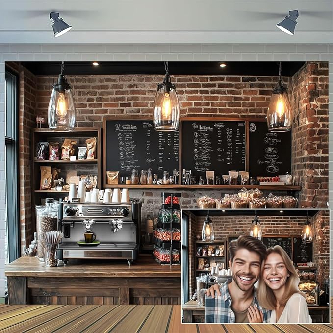 7X5ft Coffee Shop Party Backdrop Photography Background, Central Perk Pub Cafe Ice Cream Cake Bread Smash Birthday Party B...