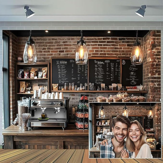7X5ft Coffee Shop Party Backdrop Photography Background, Central Perk Pub Cafe Ice Cream Cake Bread Smash Birthday Party B...