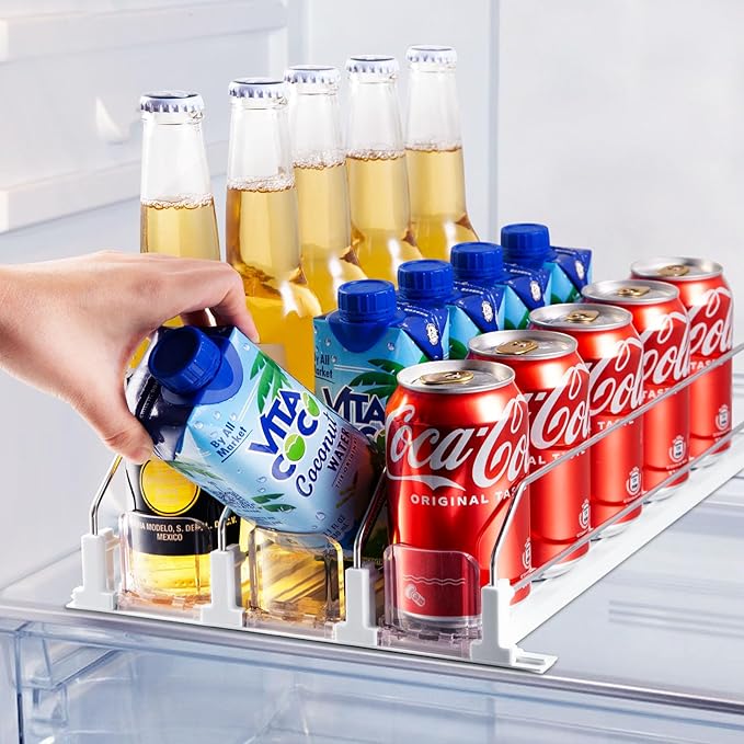 Drink Organizer for Fridge, Soda Can Dispenser for Refrigerator, Automatic Drink Dispenser for Fridge Holds up to 15 Cans,...