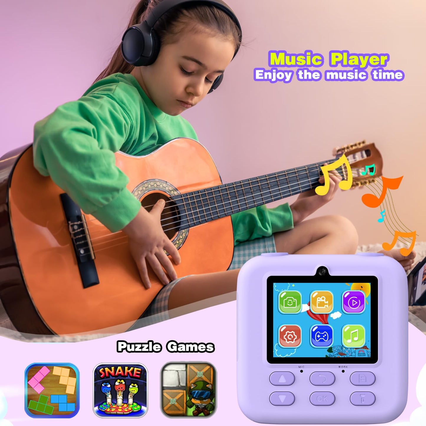 masterbee Kid Camera Instant Print Photo, Birthday Gifts for Girls and Boys, Kids Digital Camera Toys, 1080P HD Video, 3 4 5 6 7 8 9 10 11 12 Year Old Boy Gifts/Girl Gifts