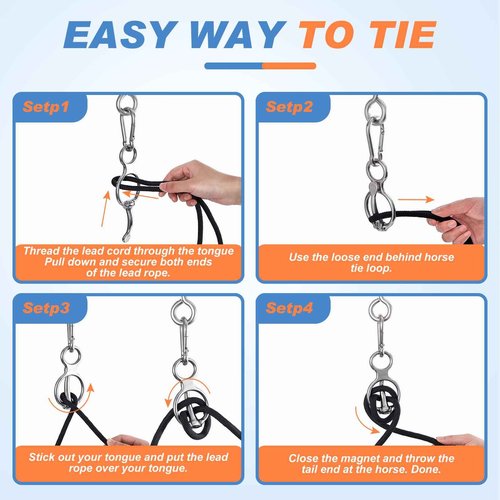 Nuenen Horse Tie Ring Stainless Steel Horse Tack and Supplies Safety Accessories with Eye Bolts and Snaps Saddle Training Equipment for Pulling(Silver,10 Sets)