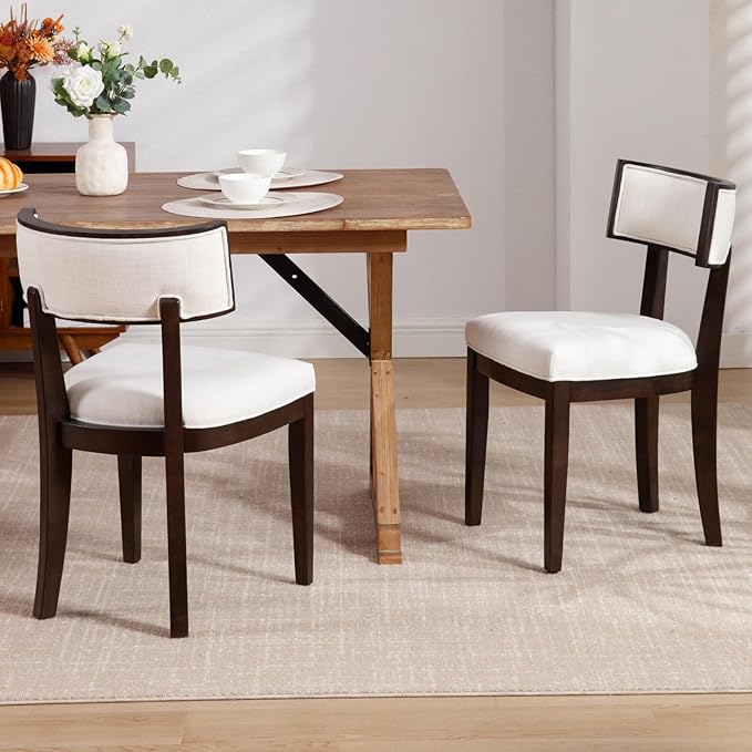 DM Furniture Farmhouse Dining Chairs Set of 2 Upholstered Linen Fabric Dining Room Chairs Mid Century Modern Kitchen Chairs Solid Wood Dinner Chair with Curved Wing Back for Dining/Living Room