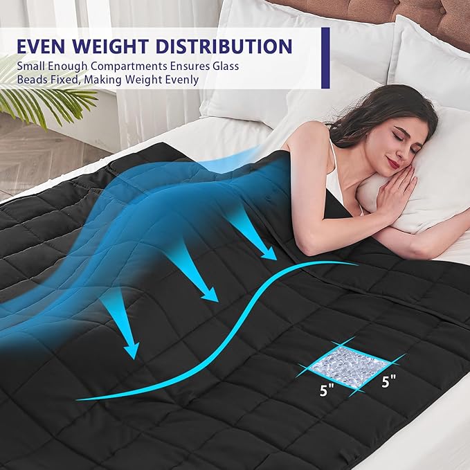 yescool Weighted Blanket for Adults (15 lbs, 60" x 80", Black) Cooling Heavy Blanket for Sleeping Perfect for 140-160 lbs, Queen Size Breathable Blanket with Premium Glass Bead, Machine Washable