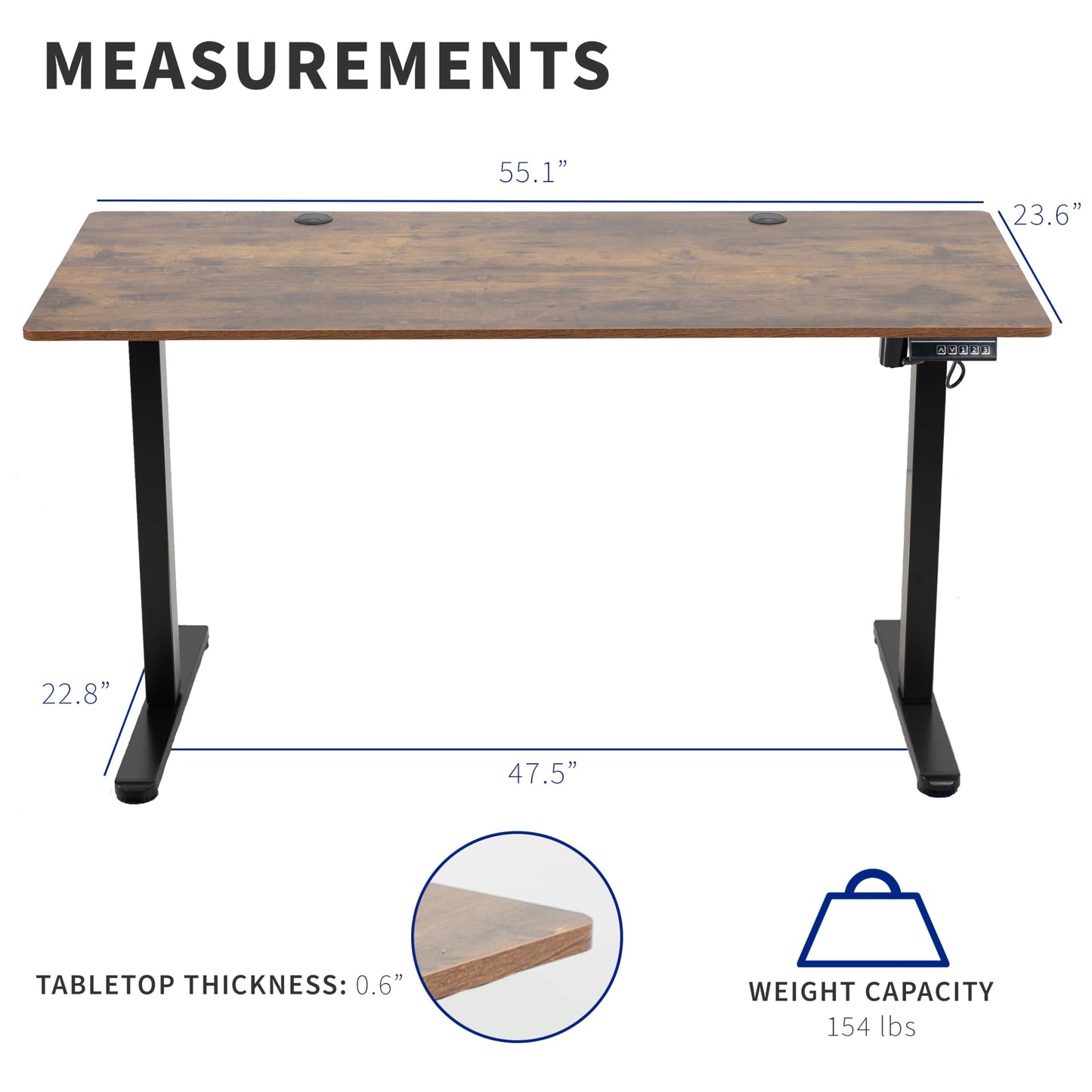 VIVO Electric 55 x 24 in Standing Desk, Memory Height Adjustment, Rustic Vintage Brown Top Black Frame, DESK-E155TN