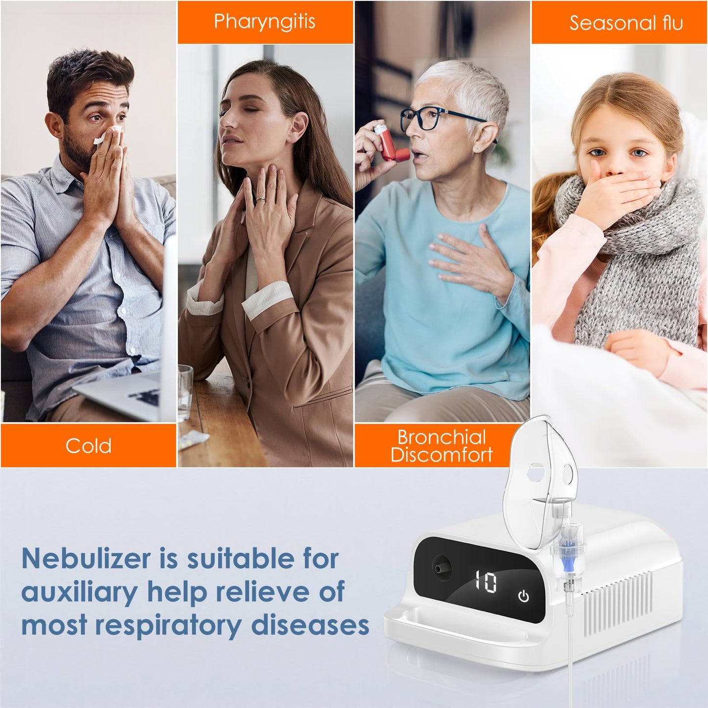 Smart Nebulizer, Intelligent Digital Display Nebulizer Machine for Adults and Kids,Low Noise Compression Nebulizer for Breathing Problems,Desktop Jet Nebulizer for Home Use Spacer-16