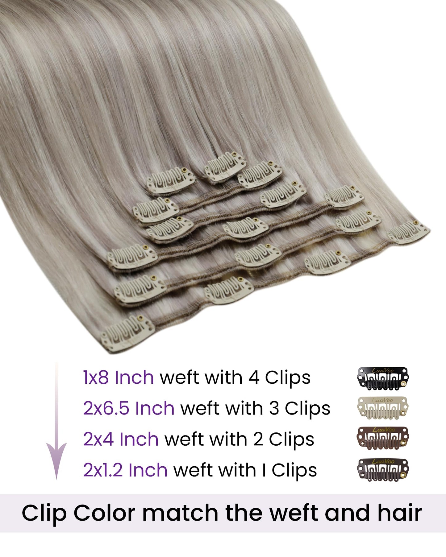 LaaVoo Clip in Hair Extensions Blonde Highlights 12 Inch Ash Blonde Mix Bleach Blonde Real Hair Extensions Clip in Human Hair Si