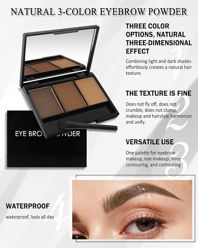 Eyebrow Powder Kit,3 Color Dark Brown Grey Light Auburn Eye Brow Powder Palette with Razor Brush,Long Lasting Waterproof Brow Filler Fill Sculpt Full Eyebrows,Thanksgiving Makeup Gift Set for Women-02