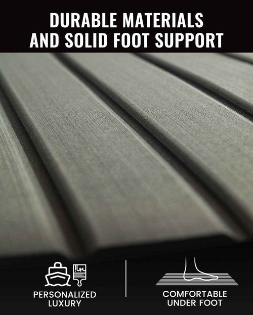 BOSSDECK Boat Flooring - EVA Foam Boat Decking - Self-Adhesive Boat Mat Faux Teak Marine Carpet for Boats RV Yacht Kayak 86.6"x21.7", Dark Grey with Black Lines
