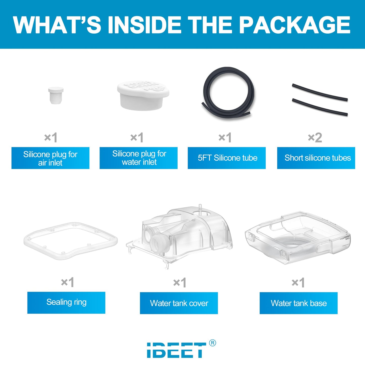 Water Chamber Repalcement for Airsense 11 w/Tubing Adapter & 5FT Silicone Tube Compatible with So Clean Device - One for Two Uses, IBEET Improved Water Tank Replacement CPAP Supplies for Aircurve 11