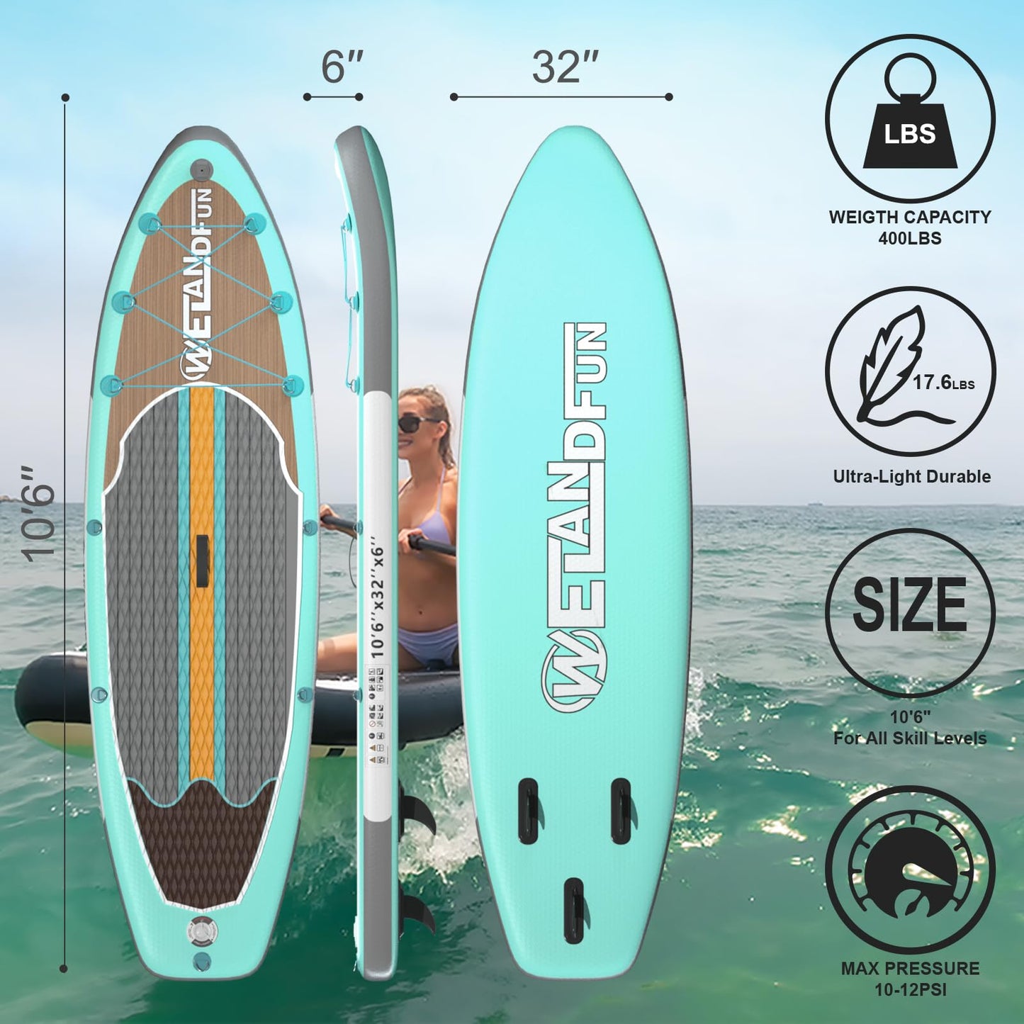 Inflatable Stand Up Paddle Board with Seat, 10'6" SUP 440LBS, Recreational Paddleboard for Adults Beginners, Blow Up Paddle Board with Fishing Design, Camera Mount, Cooler Bag & Full Accessories