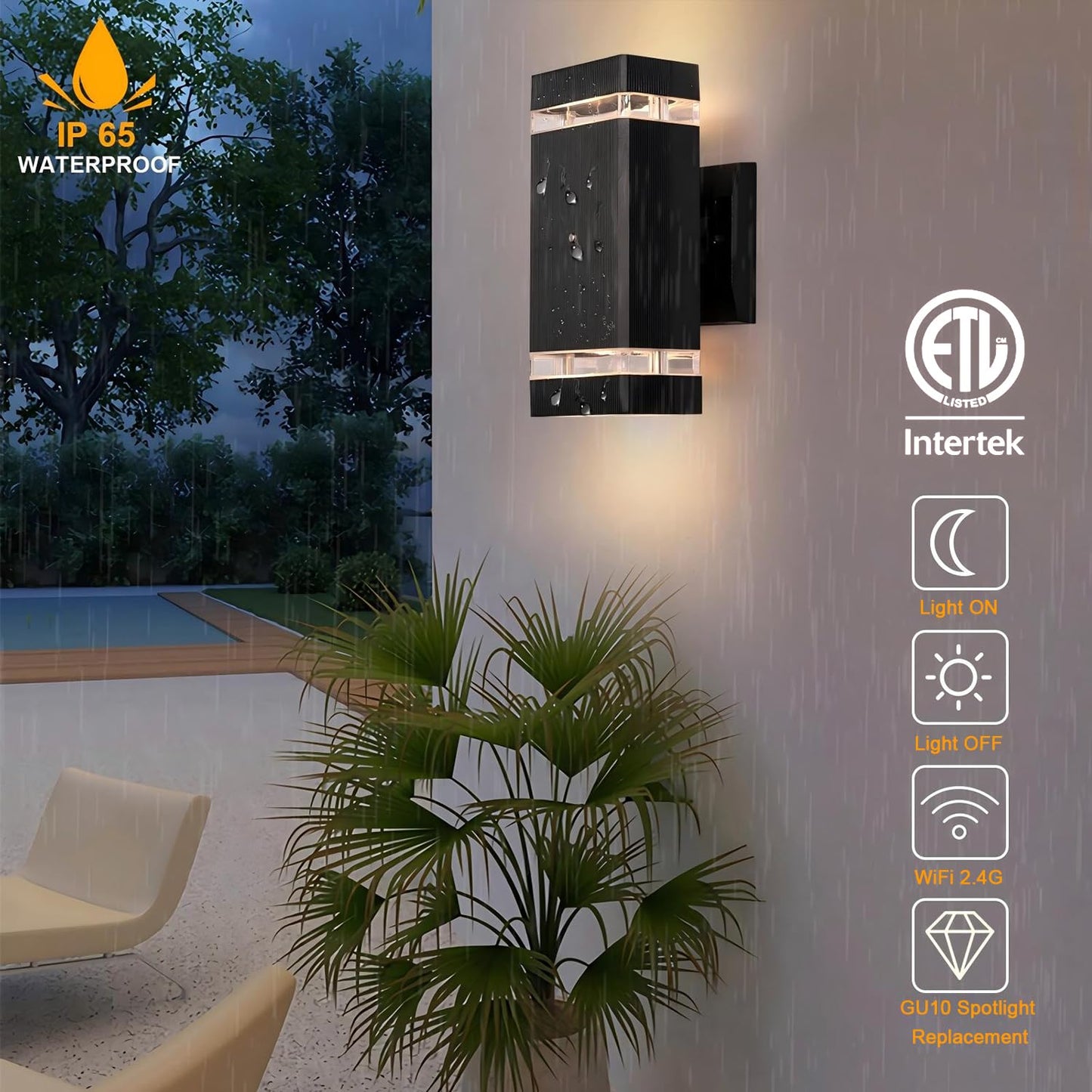 rosykite Mi.Light RF Remote Control RGB Colour Changing Lighting LED Double Up and Down Outdoor Wall Light,White Temperature 2700k- 6500k RGB+CCT Exterior Wall Lighting (3 Pack)