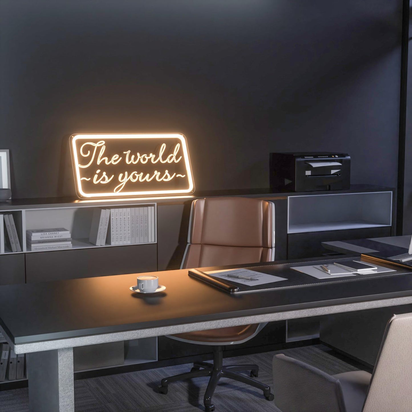 The World is Yours Neon Signs for Wall Decor 3D Carving Design Neon Sign for Bedroom. Warm White LED Neon Signs for Room, Bar, Office, Birthday Party Wedding