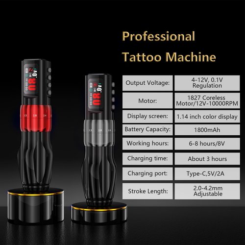 BIGWASP Z4 Wireless Rotary Tattoo Machine Pen with 6 Adjustable Stroke Lengths, 1800mAh Long-Lasting Battery and Extra Backup, Powerful Coreless Motor, Designed for Professional Artists - Grey
