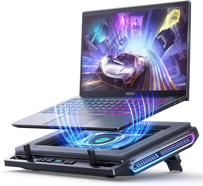 llano V10 Gaming Laptop Cooling Pad, RGB Laptop Cooler Stand with Powerful 4.72 Inch External Turbo Cooling Fan, Fast Cool...