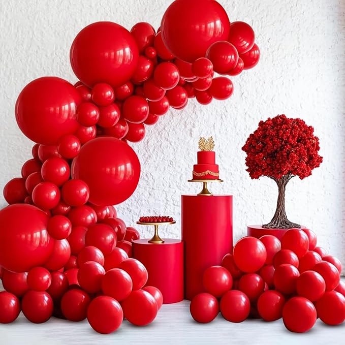 PartySoon 147 Pcs Red Balloons Arch Kit Red Balloon Different Sizes for Valentine's Decorations Birthday Party Gender Reve...