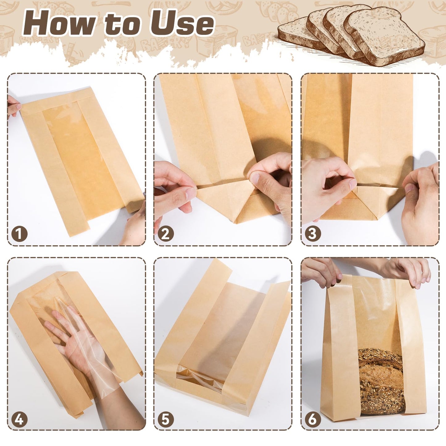 25 Pcs Bread Bags for Homemade Bread, Paper Sourdough Bags with window, Large Bakery Loaf Bag with Stickers for Cookies, Popcorns, Hamburgers (25, 14.2"x8.3"x3.6")
