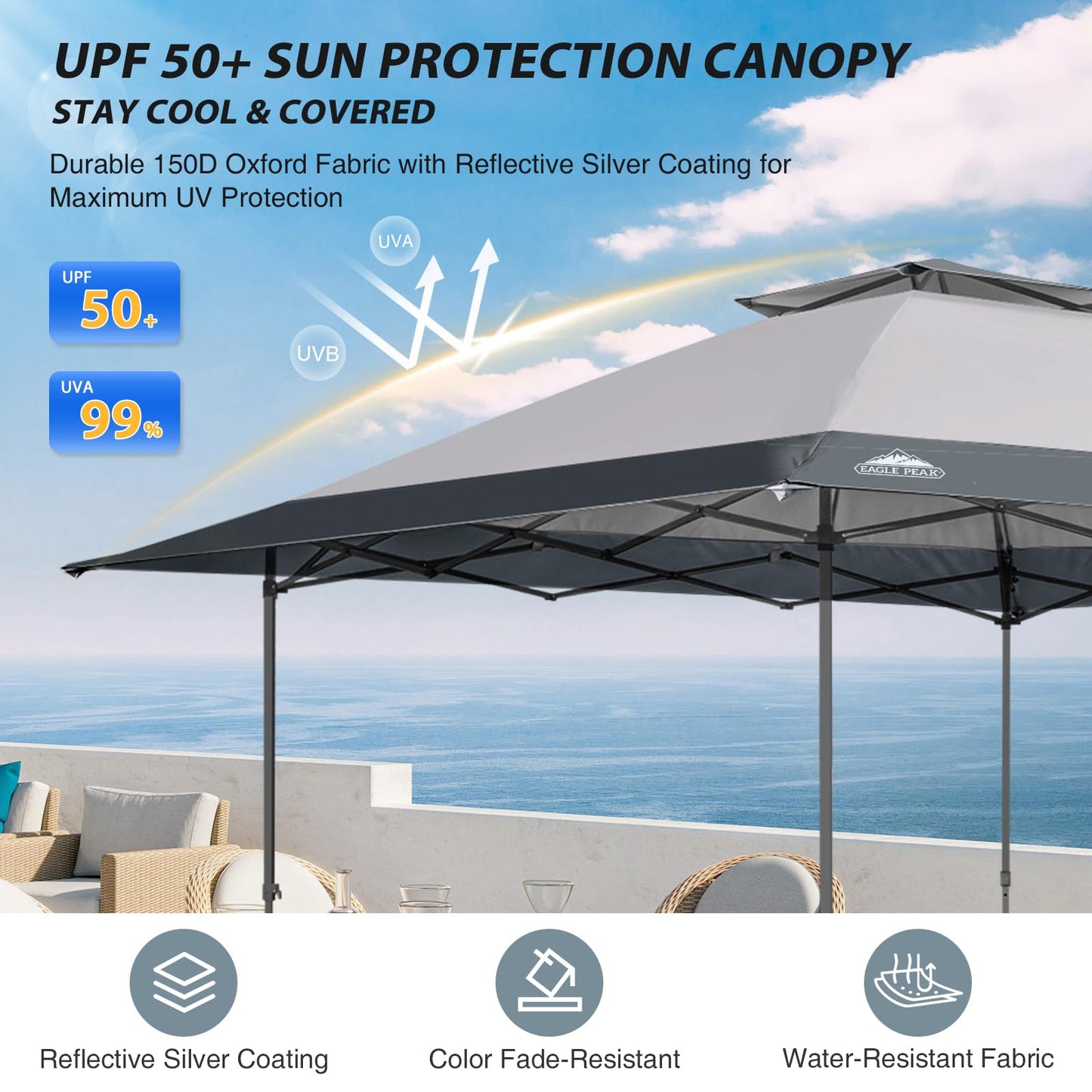 EAGLE PEAK 13x13 Straight Leg Pop Up Canopy Tent Instant Outdoor Canopy Easy Single Person Set up Folding Shelter w/Auto Extending Eaves 169 Square Feet of Shade (Light Gray)