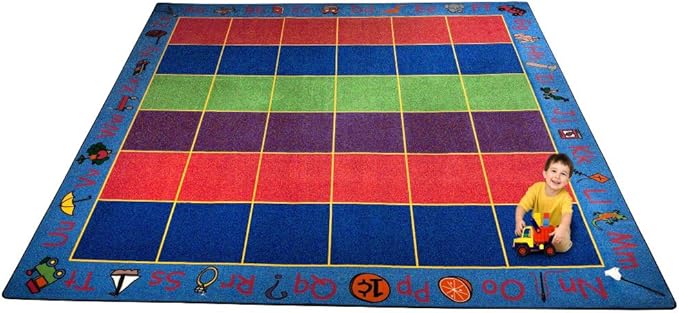 KIDCARPET.COM ABC Rainbow Seating Classroom Rug with 36 Seats, 12' x 12' Square, Educational Classroom Rug, Kids Learning Play Mat | Area Rug for Bedroom or Playroom