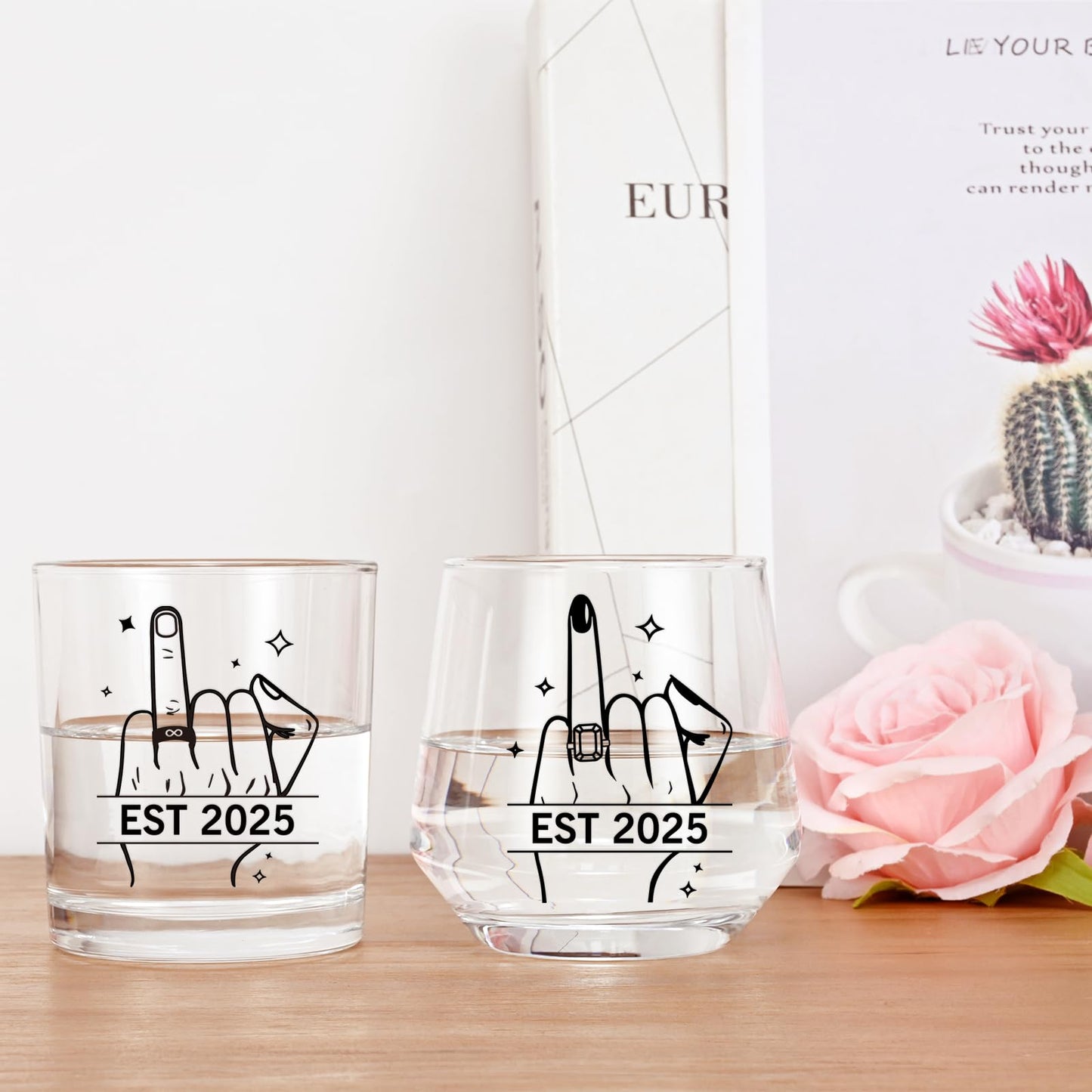 Futtumy Ring Finger Est 2025 Wine Glasses and Whisky Glasses, Wedding Gifts for Couples, Bridal Shower Gifts, Engagement Gift for Couples Bride and Groom Mr. Mrs. His Hers Bride To Be