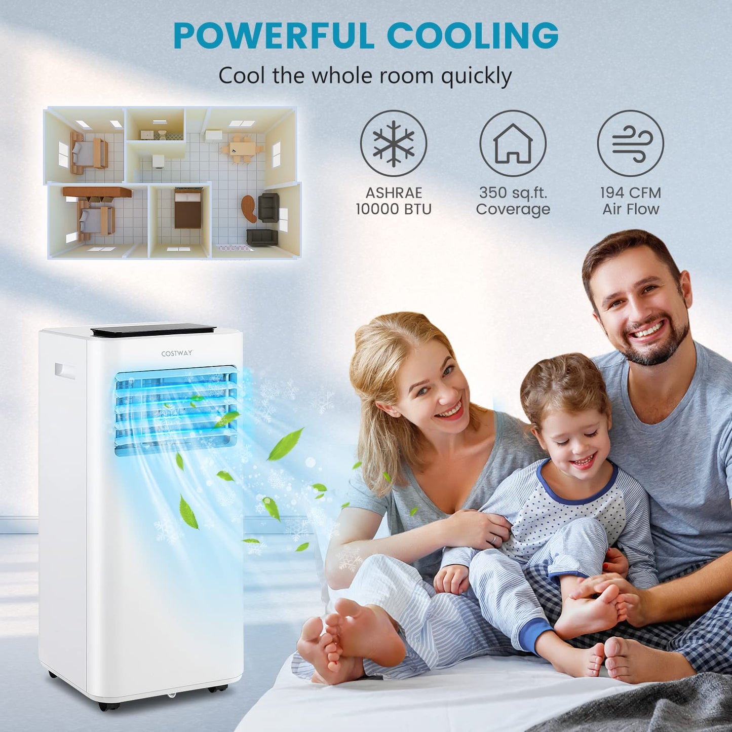 Costway 10000 Btu Portable Air Conditioner, 3 In 1 Ac Unit, Fan & Dehumidifier W/Sleep Mode, 24H Timer, Led Display, Child Lock,
