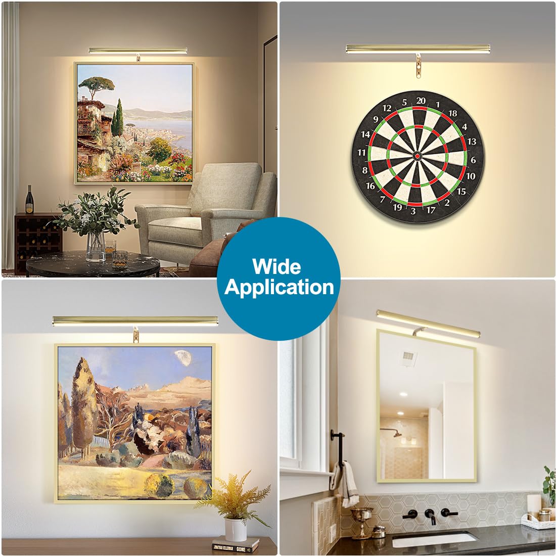 Xbuyee LED Picture Lights for Paintings Plug in, 16inch 6W Adjustable Art Light Gallery Wall Light for Display Art Work, Antique Brass Finish, CRI90+, 3000K Warm White