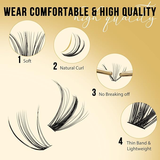 QUEWEL Lash Clusters 320Pcs Cluster Lashes 20D+30D C Curl Lash Cluster Eyelash Extensions Mix9-16mm Individual Eyelashes Clusters Wispy Lash Clusters Thin Band Soft to Use at Home(20D+30D C Mix9-16)