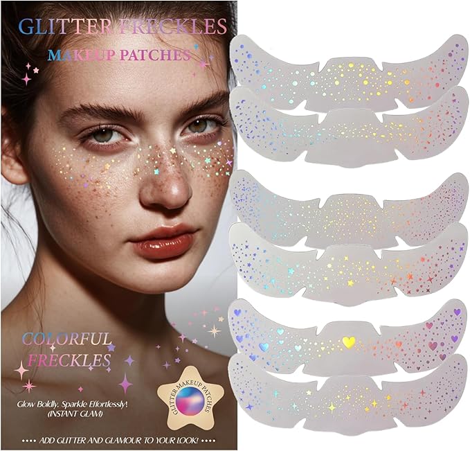 Glitter Freckles, Holographic Face and Body Glitter Tattoo Sparkle for Women Gold Glow Cosmetic Star Makeup Accessories fo...