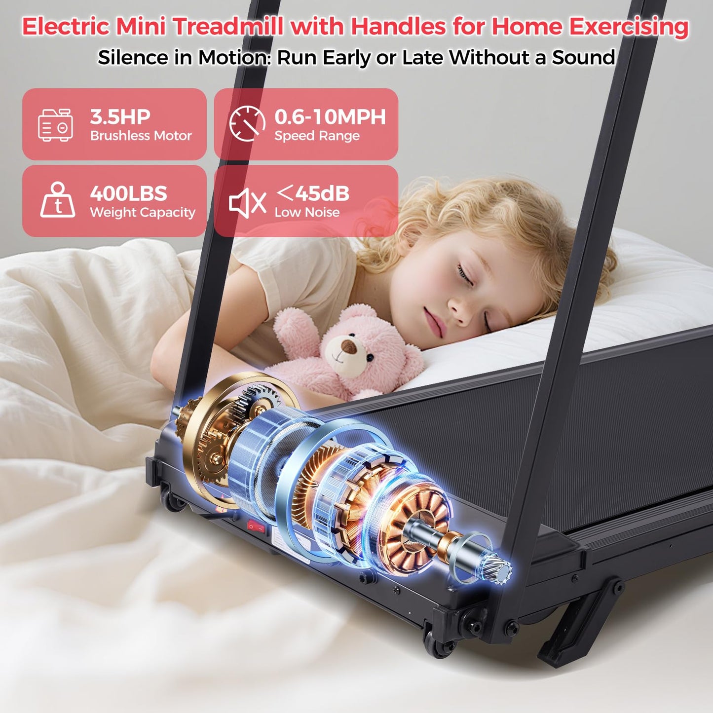 Walking Pad Treadmill with Handle Bar & Incline, 0.6-10MPH Portable Small Treadmills for Home Small, 3.5HP Walking Pad Treadmill with Incline, 400LBS Electric Mini Treadmills for Home Exercising