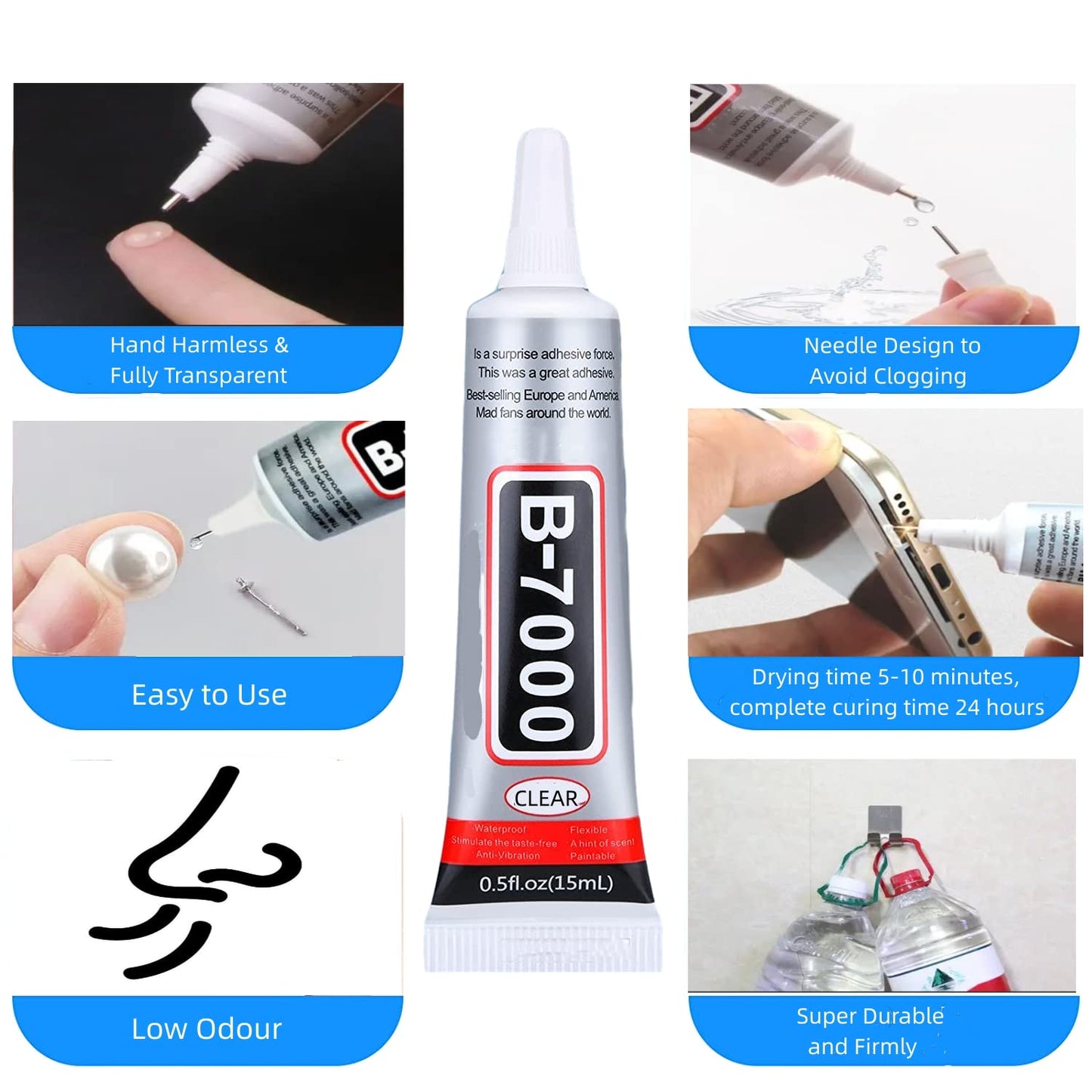 YiJieWZT B7000 15ml Clear Acrylic Super Glue, Gel, Waterproof, Flexible, Anti-Vibration, for Electronics, Textile, Shoe, Household