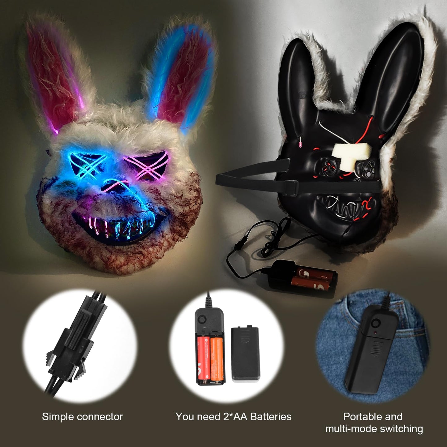 AndTree Halloween Face Mask, Bloody Bunny Rabbit Scary Mask, Halloween Costumes for Cosplay, Scary Costume Party