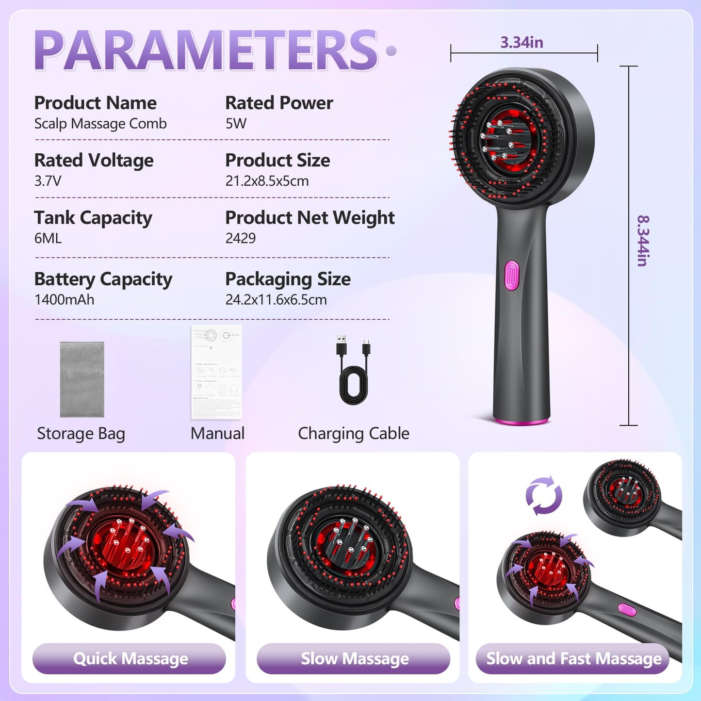 THSTPA 3 in 1 Hair Oil Applicator,Head Massager Scalp,Hair Oil Applicator Scalp Massager,Electric Scalp Massager Brush,ipx7 Wate