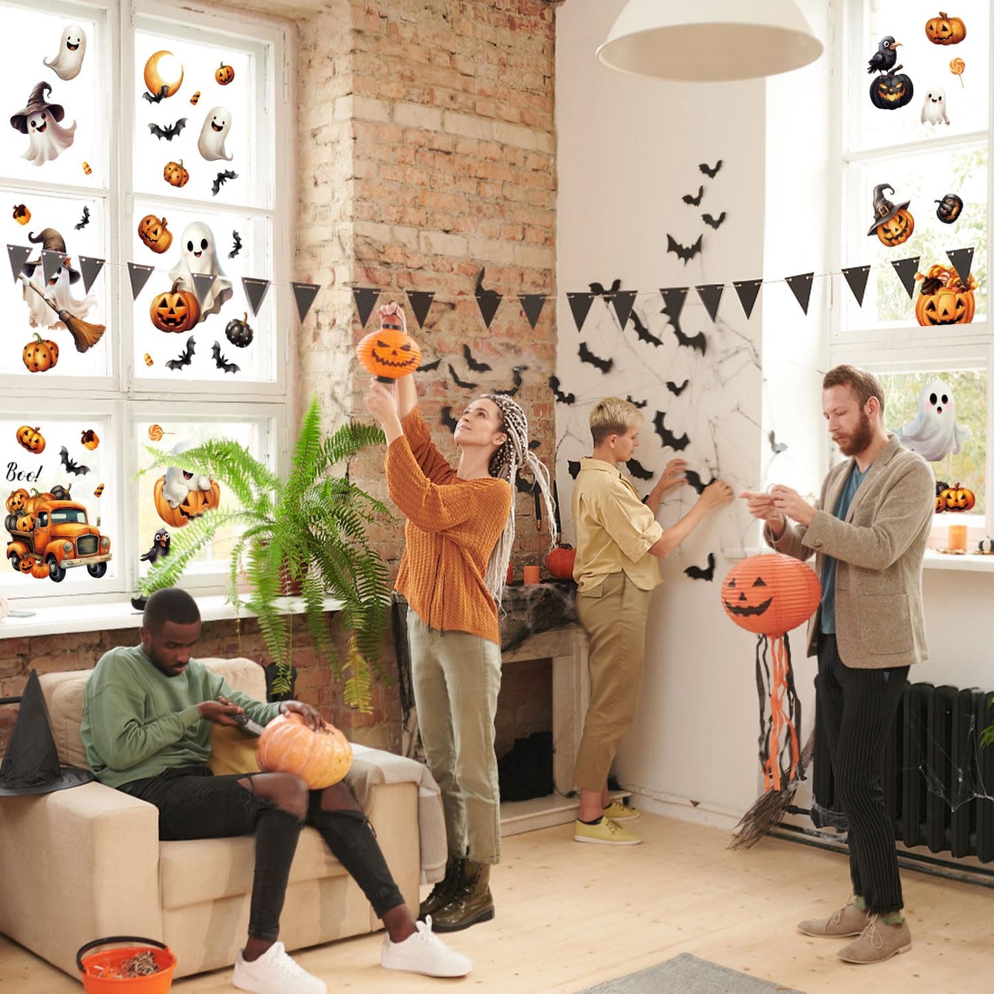 LOMIMOS Halloween Window Cling Sticker,8 Sheet Halloween Window Clings Decals with Ghost Pumpkin for Home Party Office Classroom Supplies Shop Glass Display Decoration