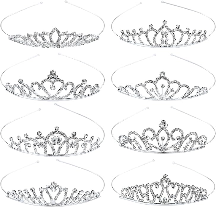 Cinaci 8 Pieces Silver Metal Bridal Wedding Party Prom Rhinestone Headbands Flower Girl Hair Bands Tiaras Crowns Accessori...