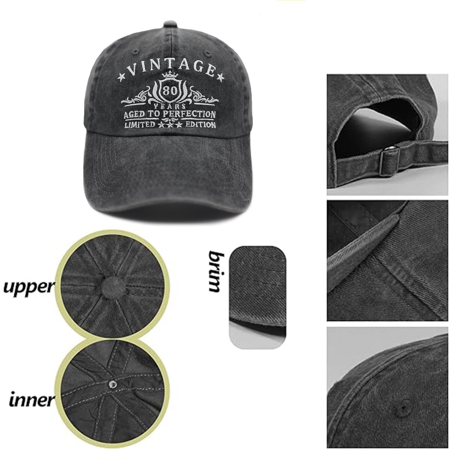 Zxgnreo 80th Birthday Gifts for Men Cotton Baseball Cap Retro Adjustable Dad Hats Birthday Gifts for Men and Women