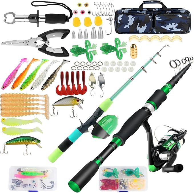 Family Fishing Pole Combo, 2PCS Portable Parent-Child Travel Fishing Kit, 6.89FT 4.92FT Telescopic Fishing Rod Spinning Re...