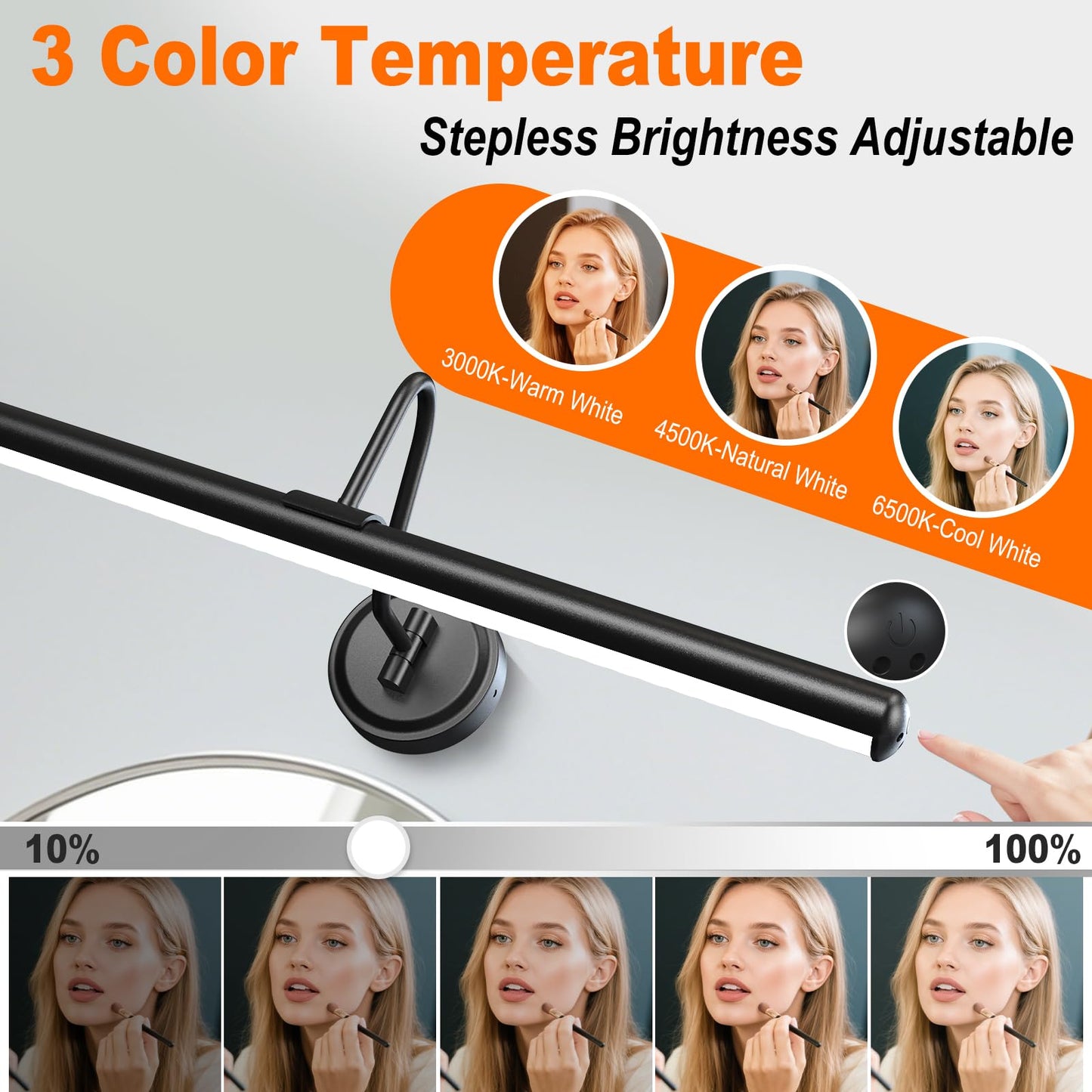 Battery Operated Vanity Light, Magnetic Mount Makeup Mirror Light Bar with Remote, Dimmable 3 Color Temp Timer, 22.8 Inch for Bathroom Bedroom Dressing Table