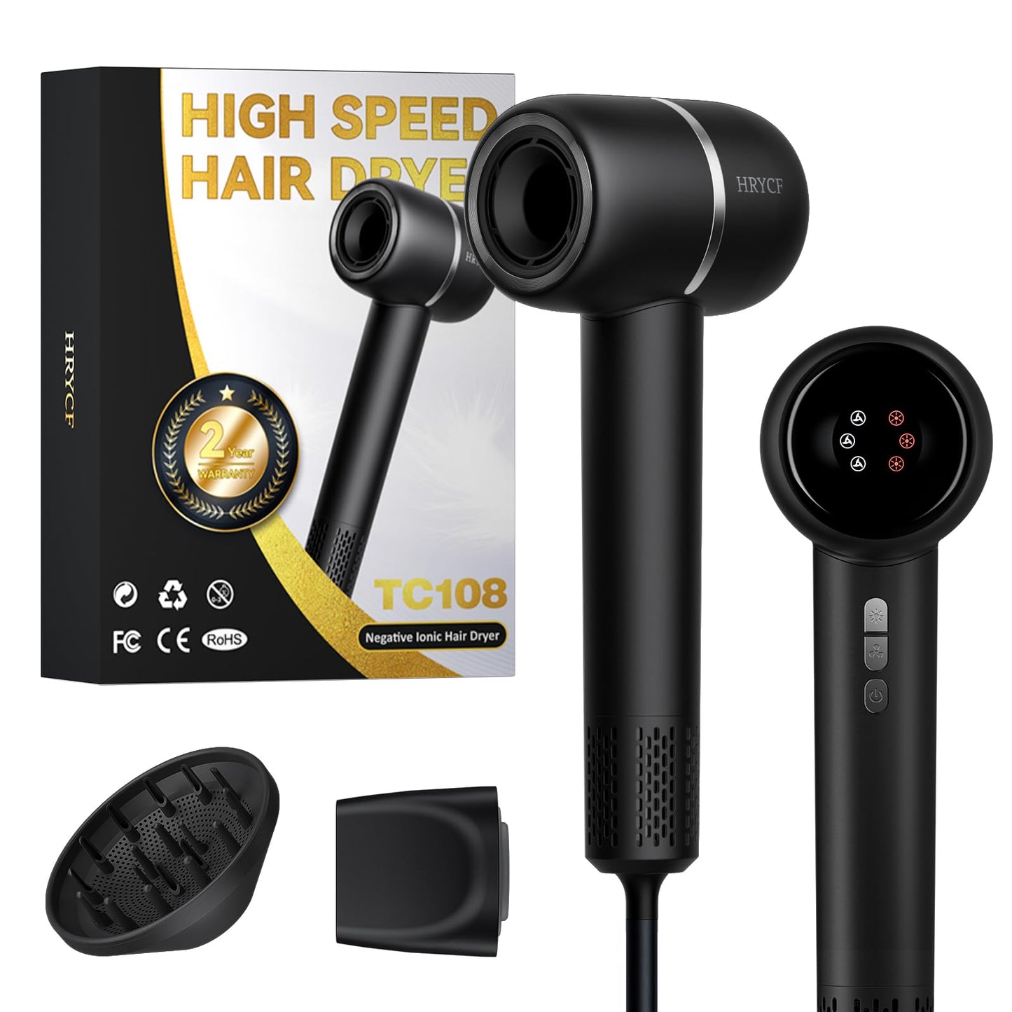 Hair Dryer, 160000RPM High Speed Hair Dryer,Professional Blow Dryer 500 Millions Negative Ionic Care Fast Drying Ionic Blow Drye