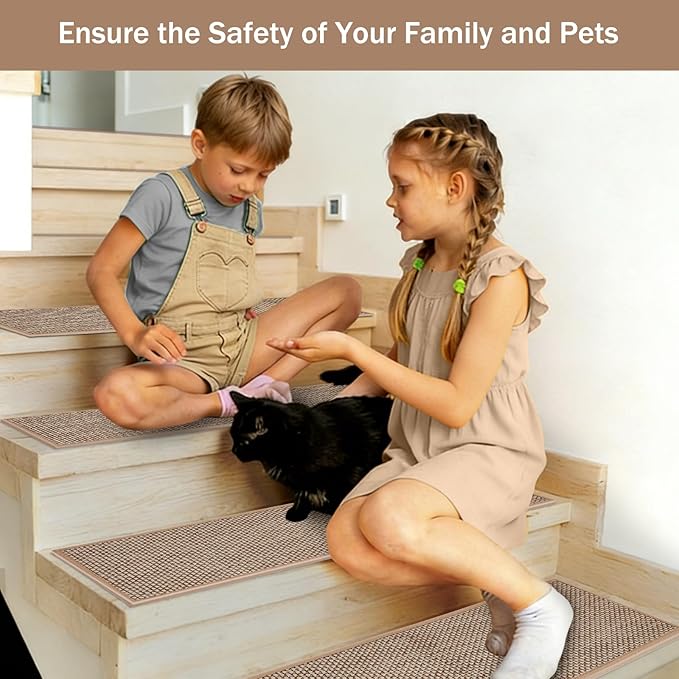 Stair Treads for Wooden Steps, 4 Pack 8" X 30" Beige Stair Runner Carpet Indoor with Reusable TPE Adhesive Backing, Carpet Stair Treads for Kids Elders and Pets, Prevent Slipping on Stairs