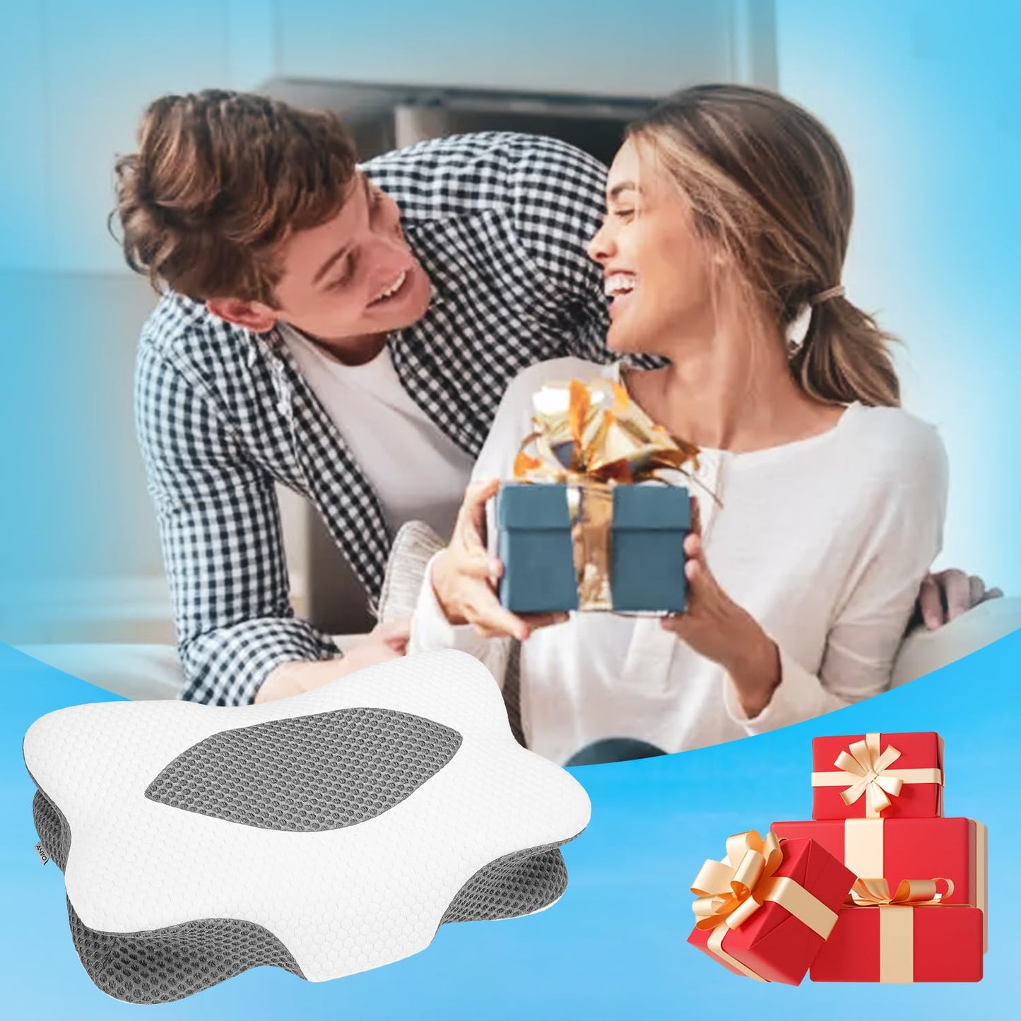 Anvo Cervical Pillow for Neck Pain Relief - Neck Pillows for Pain Relief Sleeping - Pillow for Neck and Shoulder Pain - Ergonomic Design for Side Back Stomach Sleeper-Grey Queen Firm