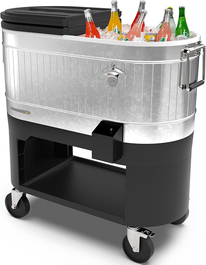 Permasteel Rolling Patio Cooler – Large Outdoor Ice Chest with Wheels, Beverage Cooler for Backyard, BBQ, Tailgate, Beach,...