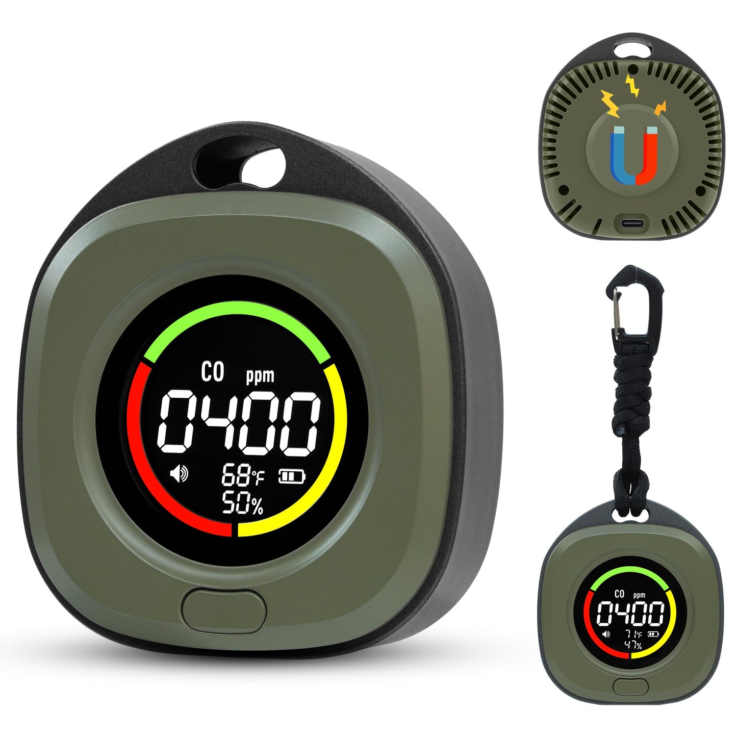 ASIEIT Portable Carbon Monoxide Detectors, 3-in-1 Travel CO Detector, Rechargeable CO Monitor 120HR Standby, CO Alarm Temp/Hum Sensor, for Camping, Hotel, RV - UL 2034 & FCC Certification